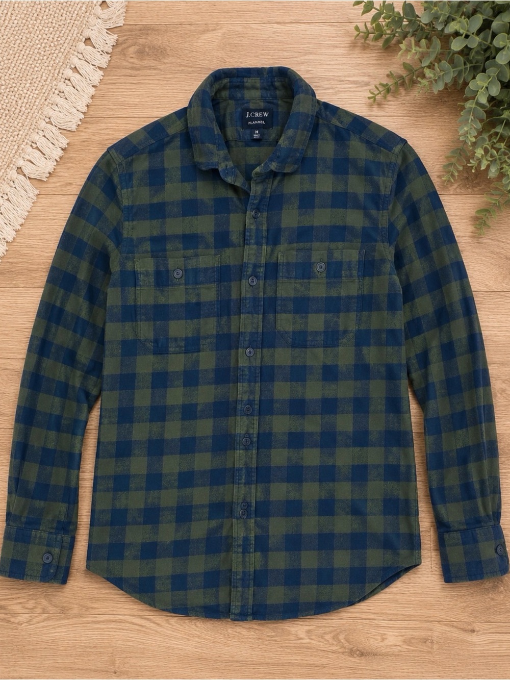 J. Crew Men’s Green & Navy Plaid Flannel Shirt